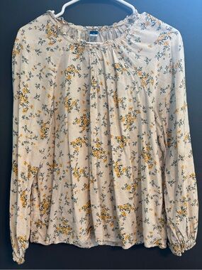 Old Navy Women's Cream Floral Peasant Blouse EUC Size M